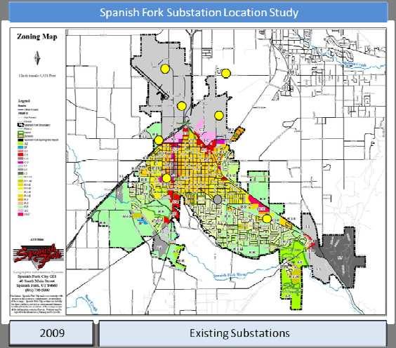 This figure shows the location of the existing Spanish Fork substations that are