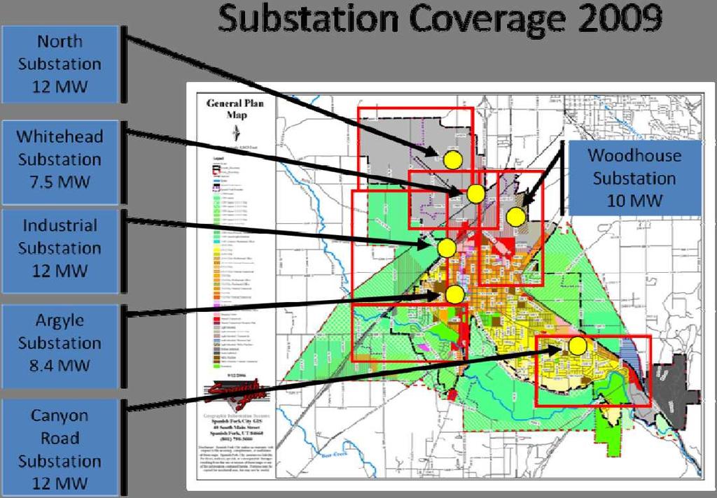 As can be seen, there are a total of eight substations in use in the Spanish Fork