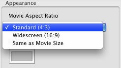 Changing the aspect ratio for your movie To change the aspect ratio for your document Choose File Document Info... or click on the Document Info button.