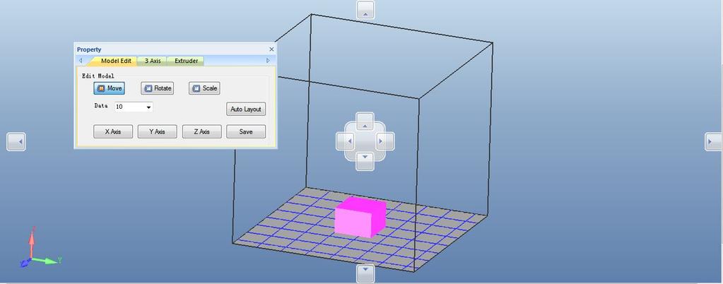 8.1.7 The Property on the right side contains: [Model Edit], [3 Axis], and [Extruder].