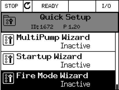 After reading some text, the drive will ask for the speed reference. Eg. Dedicated firemode speed = Firemode Freq. 5.