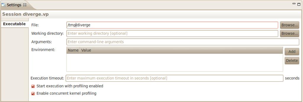 Visual Timeout The Executable settings tab also allows you to specify and optional execution timeout.