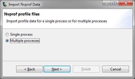 Visual Profiler 2.2.2.1. Import Single-Process nvprof Session Using the import wizard you can select one or more nvprof data files for import into the new session.