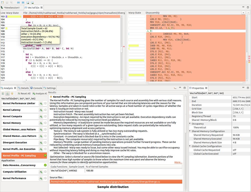 Visual Profiler 2.4.3. Details View The Details View displays a table of information for each memory copy and kernel execution in the profiled application.