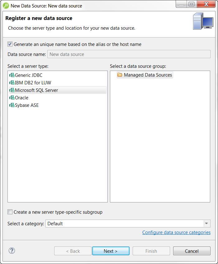 To add a data source GETTING STARTED WI TH DB OPTIMIZER 1. Select Data Source Explorer and choose File > New > Data Source from the Menu bar. The New Data Source Wizard appears.