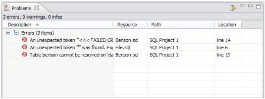 GETTING STARTED WI TH DB OPTIMIZER The Problems view logs errors and warnings as you work with files in SQL Editor.