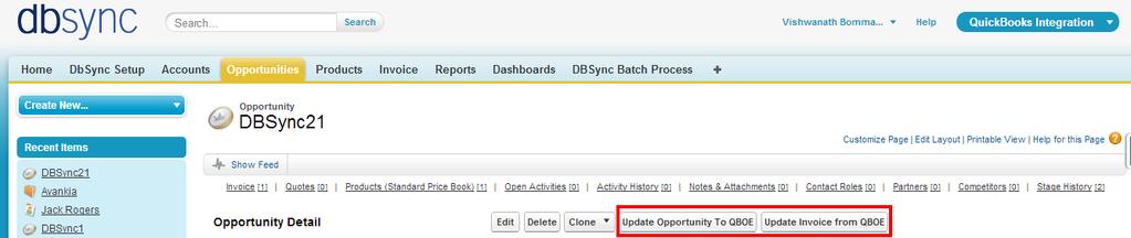 Salesforce Custom Button Update Opportunity to QBOE and Update Invoice from QBOE