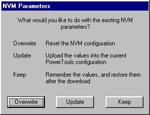 By selecting Yes, the values of all parameters stored in NVM will be uploaded and entered into the PowerTools Pro file values.