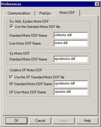 into the Standard Motor DDF Name text box for the correct drive type, see below.
