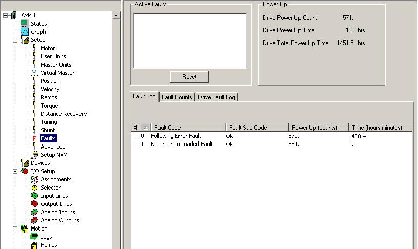 3.16.5 Drive Fault Log Tab Figure 57: Faults View - Drive Fault Log Tab The Drive Fault Log tab is visible when online and consists of a list of the ten most recent faults detected by the drive.