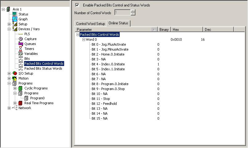 Control Word Setup Tab The Control Word Setup Tab is used to map the desired bit-level parameters onto the existing control word(s).