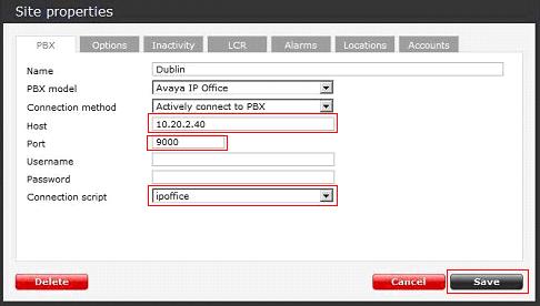 After selecting Actively connect to PBX as the connection method, new parameters that need to be configured appear on the PBX tab, as shown below.