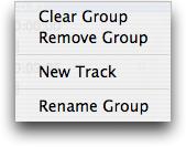 6.2 Group control-click menu Figure 6-3 shows the Group control-click menu. 6.2.1 Clear Group Figure 6-3 This clears all the Tracks and soundfiles from the Group. 6.2.2 Remove Group This removes the Group from the Project, leaving only the Album line remaining.