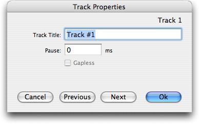 6.3.5 Track Properties When you select Track Properties, it brings up the Track Properties window (see Figure 6-6). 6.3.5.1 Track Title Figure 6-6 This displays the name of the Track.