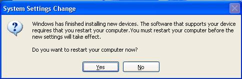 6. The system asks for restarting this computer.