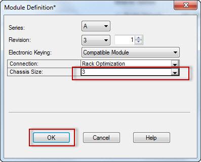 The Module Definition dialog box appears. 10. From the Chassis Size pull-down menu, choose 3.