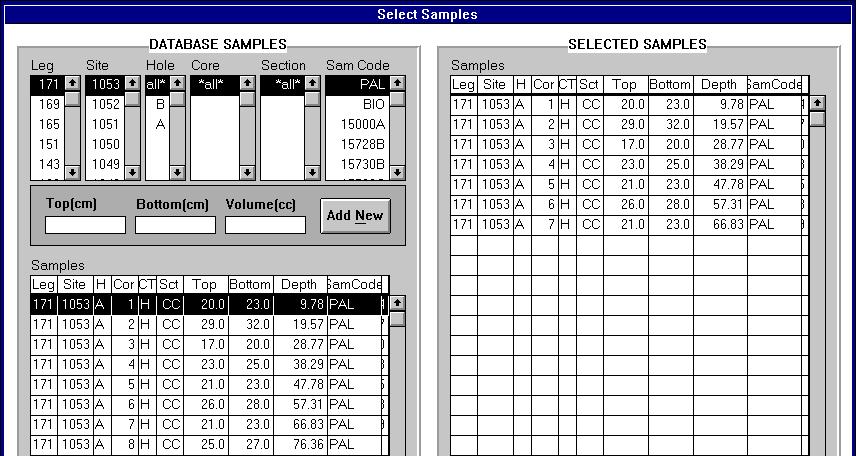 PAL User s Manual 23 Select Samples Window This is the final stage before data entry. Select specific samples from the Janus database to be analyzed.