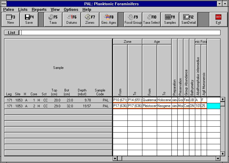 PAL User s Manual 26 Figure 18.PAL Spreadsheet with newly entered data. Notice all the data underlined in red. This is data that has NOT been saved to the central database yet.