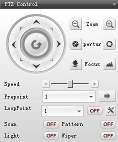 window, Audio, Local recording, Capture, Resolution. 3.1.4 PTZ Control PTZ control interface as below: Control the PTZ direction, zoom, focus, and aperture.