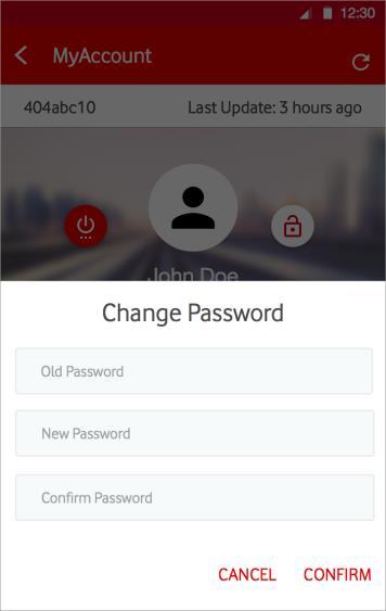 03 Account Password 3 3 3. Account - Modify Password The user can set a new password linked to his own account. 3.1 By Tapping on the Confirm button, the user will set the new password. 3.2 By Tapping on the Cancel button, the user will close the dialog and go back to the list of cars (section 02).