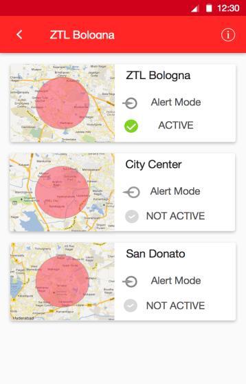 02 GeoFence 1 - List 1 3 1. Geofence List In this section the user can set the Geofences previously set, or create a new one. 1.1 By Tapping on the Geofence, the user can modify geofence options by accessing to option view (section 04).