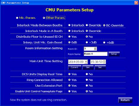Main unit configuration facility CMU parameters setup Main unit control panel Module provides CMU parameters setup and CMU control panel sub-modules.