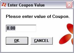 A dialog box will popup and ask the user to enter the amount of the discount and whether it is to be a dollar or percentage amount. Enter the amount and click OK or press the F1 key on the keyboard.