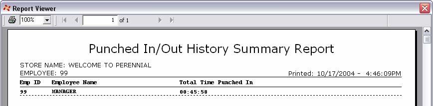 Punched In/Out History Report: This report displays detailed information on when