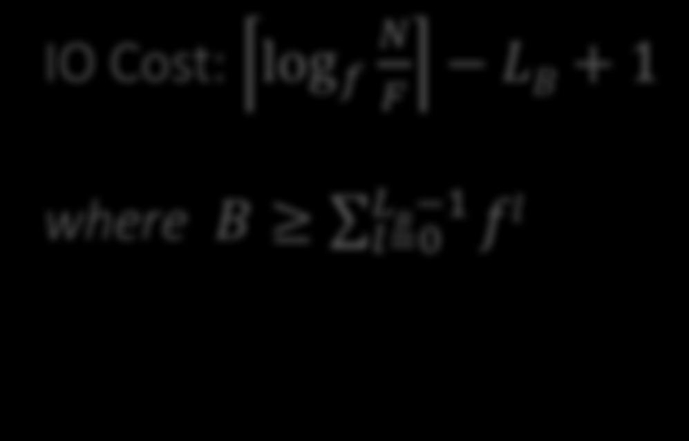 Simple Cost Model for Search Note that if we have B available buffer pages, by the same logic: We can store L B levels of the B+ Tree in memory where L B is the number of levels such that the sum of