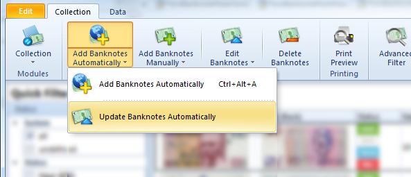 Click the Add Banknotes Automatically button in the Toolbar and select Update Banknotes Automatically in the dropdown menu.