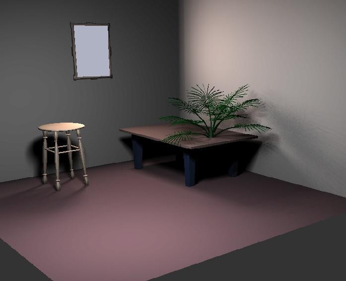 This image is used as the texture on the receiver at left. Figure. Right: Correct soft shadow imagefigure (generated withof 6view. Points a simple scene.