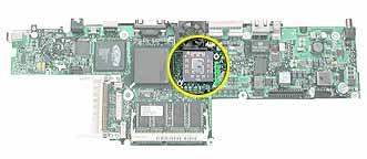 20. On the replacement logic board, center new thermal transfer material over the epoxy cap on the microprocessor chip.