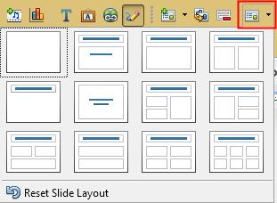 Figure 11: Available slide layouts Or Click on the Properties icon at the side of the Sidebar to open Layouts section and display the available layouts (Figure 1.