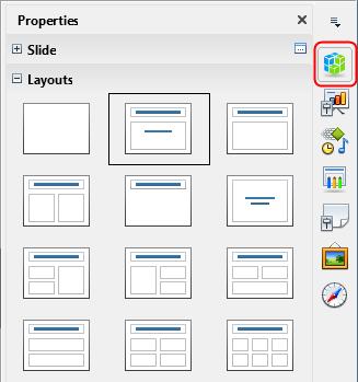Figure 12: Available slide layouts To create a title, if one of the title layouts has been selected, click on Click to add title and then type the title text.