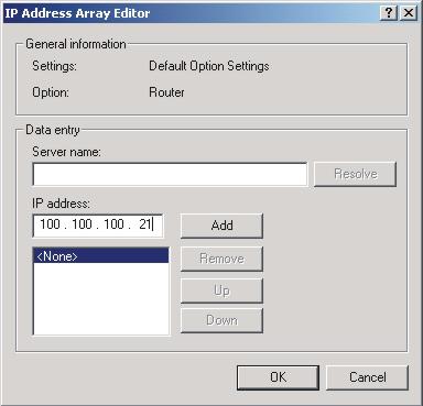In the Option name field, select 003 Router and click Edit Array.