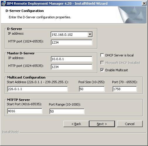 Figure 26. Installing RDM Deployment Server on Windows: D-Server Configuration window 10. Configure RDM Deployment Server: a.