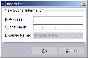 and click OK. Figure 32. Add Subnet window v To delete a subnet, in the subnets list, select a subnet; then, click Delete Subnet. The subnet is deleted from the list on the Subnets page.