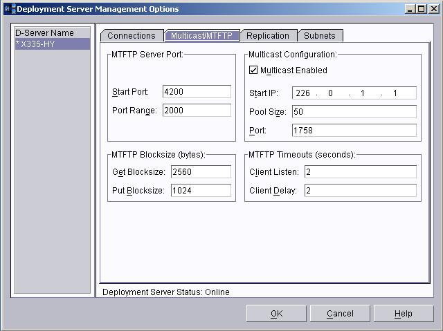 Figure 40. Deployment Server Management Options window: Multicast/MTFTP page 2.