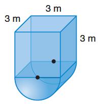First, find the volume of the cube. V cube = Bh V cube = 3 3 3 = 3 3 V cube = 27 Now, find the volume of the half-cylinder.