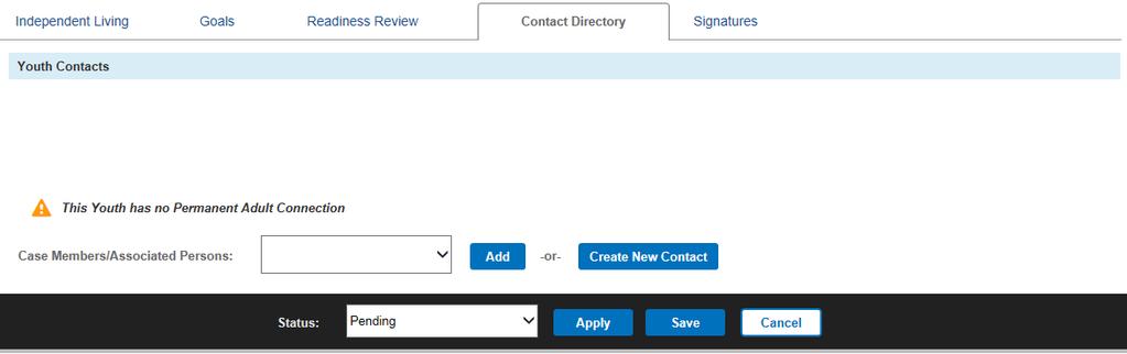9. If the contact you wish to add is not listed in the Case Members/Associated Persons drop-down list, click the Create New Contact button. The Contact Details screen appears. 10.