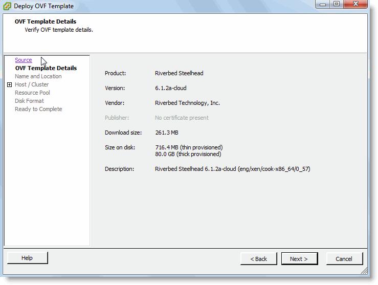 Installing the ESX Cloud Steelhead Using VMware ESX Cloud Steelheads Figure 4-2.