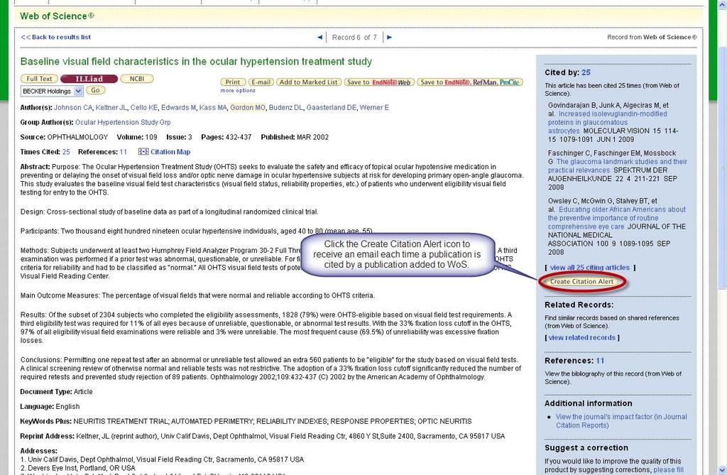 Web of Science Cited-By Alerts: Publication Create publication