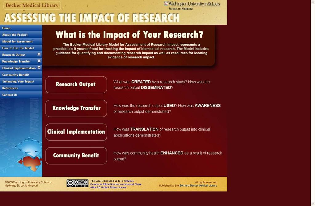 Taking It One Step Further: Assessment of Research Impact Includes: Model and template for documenting research impact Guidance