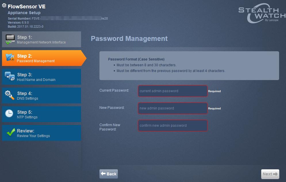 Configuring a Virtual Appliance 5. In the appropriate fields, type your new admin password, and then click Next.