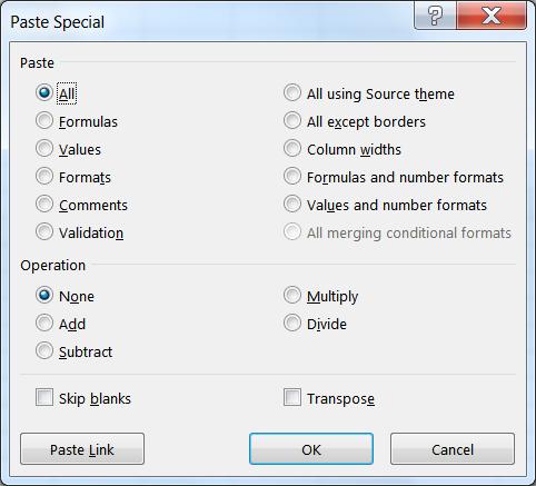 Paste Special The Paste Special option can be found on the shortcut (right click) menu, and the Paste dropdown menu (see previous page).