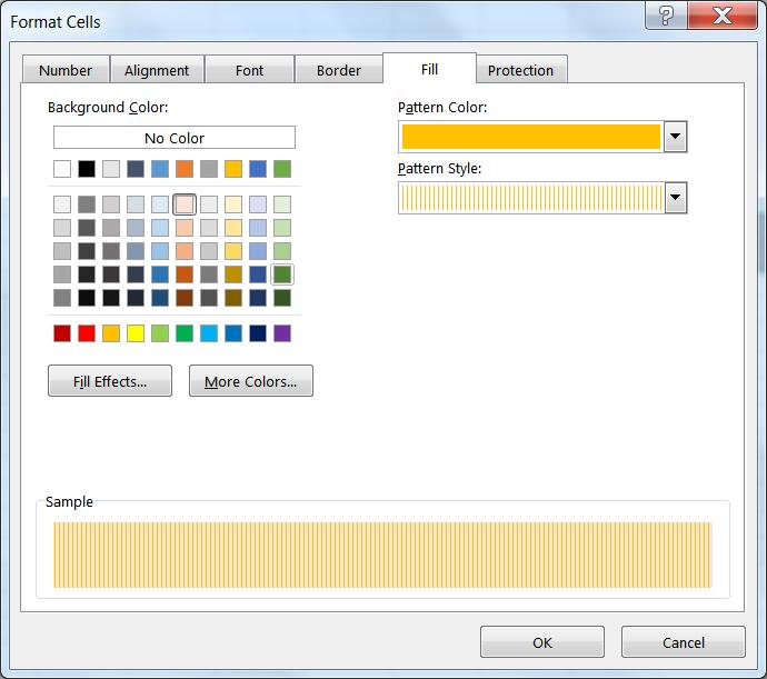 Fill Format Cells Window By default, the cell background has no color.
