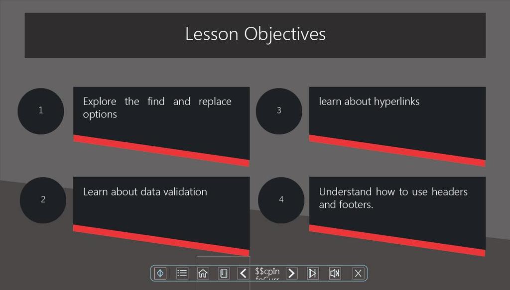 Slide 2 - Lesson Objectives Lesson Objectives Explore the find and replace options Learn about