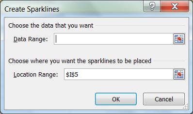 In the Sparklines group on the Insert Tab, click on the style of Sparkline you want: a. Line b. Column c. Win/Loss 3. Create Sparklines dialog box will open. Step 3 Maximize/Minimize Buttons 4.
