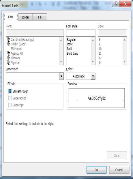 You can see your style develop in the Preview box in the Format Cells dialog box (and in the New table Quick Style box) 3.