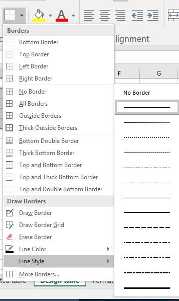 Cell Borders 1. Select cell A1 2. On the Home tab in the Font group, click the Borders menu 3. Choose Outside border 4.